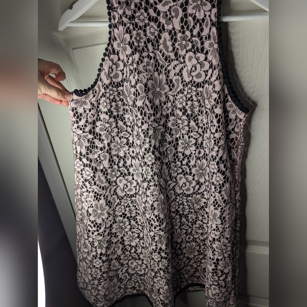 Altar'd State black Mini dress with pink lace overlay sleeveless size small - Picture 3 of 9